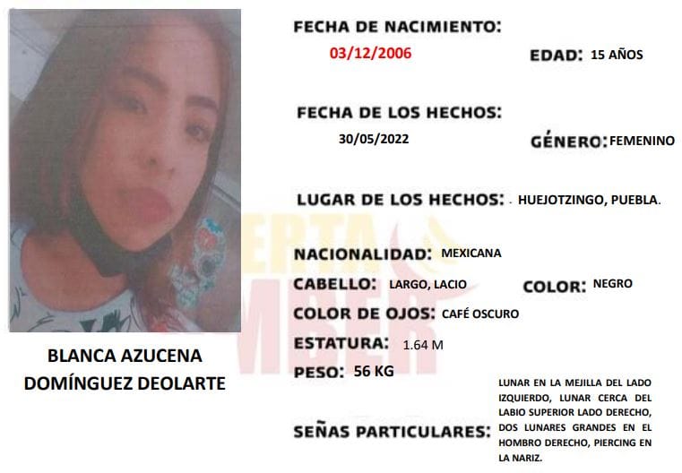 Blanca Azucena fue vista por última vez en Huejotzingo; Ayuda a localizarla