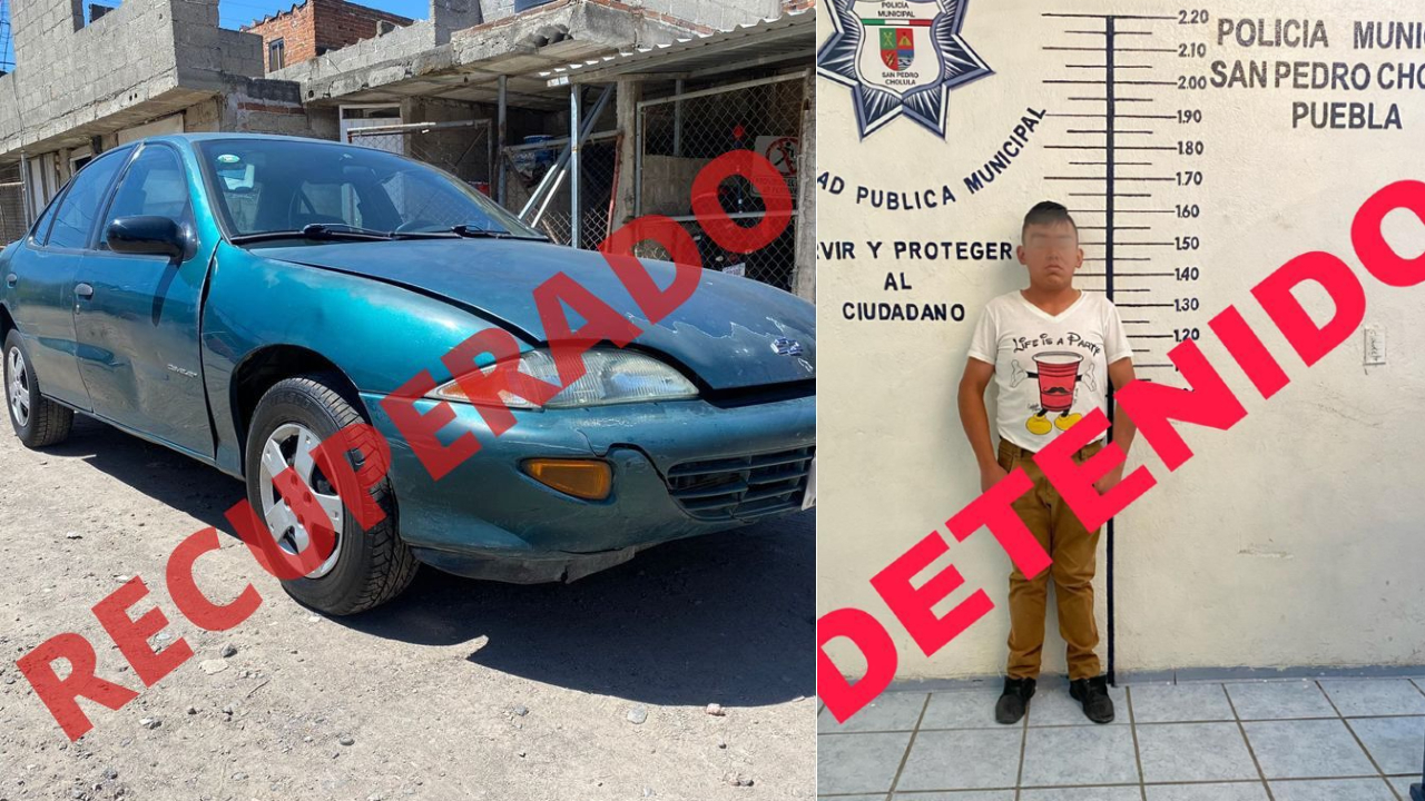 Policías de San Pedro Cholula recuperan un auto robado y detienen a su conductor 