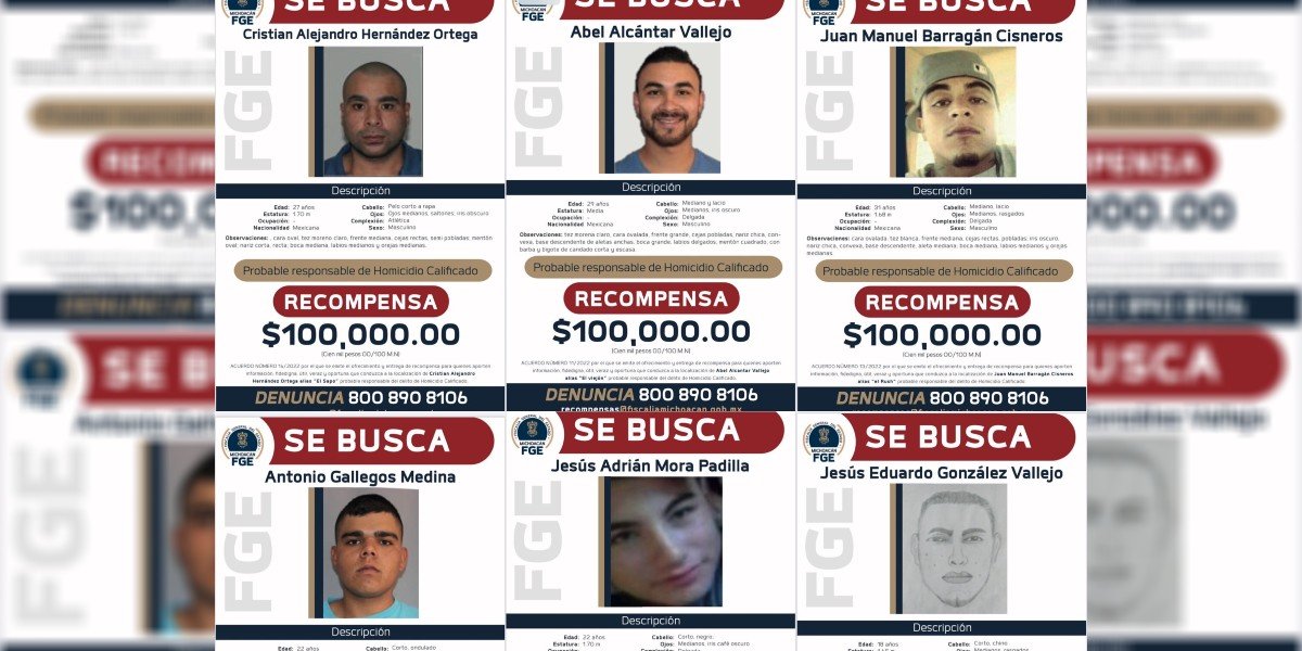 FGE ofrece recompensa por información de seis de los responsables de la masacre en Michoacán y gira órdenes de aprehensión