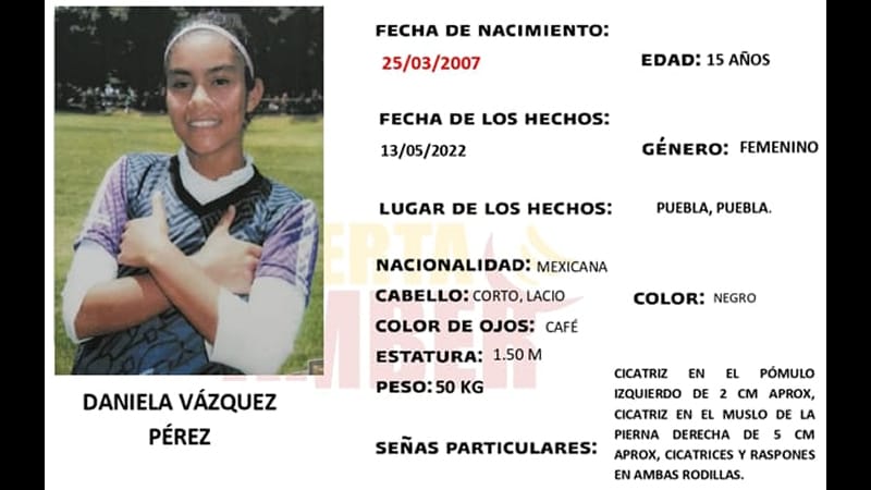 Se solicita ayuda para localizar a Daniela Vázquez de 15 años, vista por última vez en la colonia 20 de Noviembre