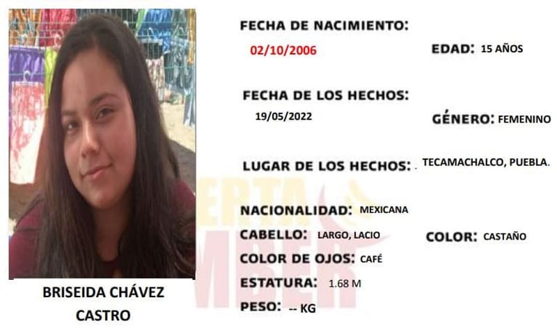 Briseida Chávez fue vista por última vez en Tecamachalco, ayuda a localizarla