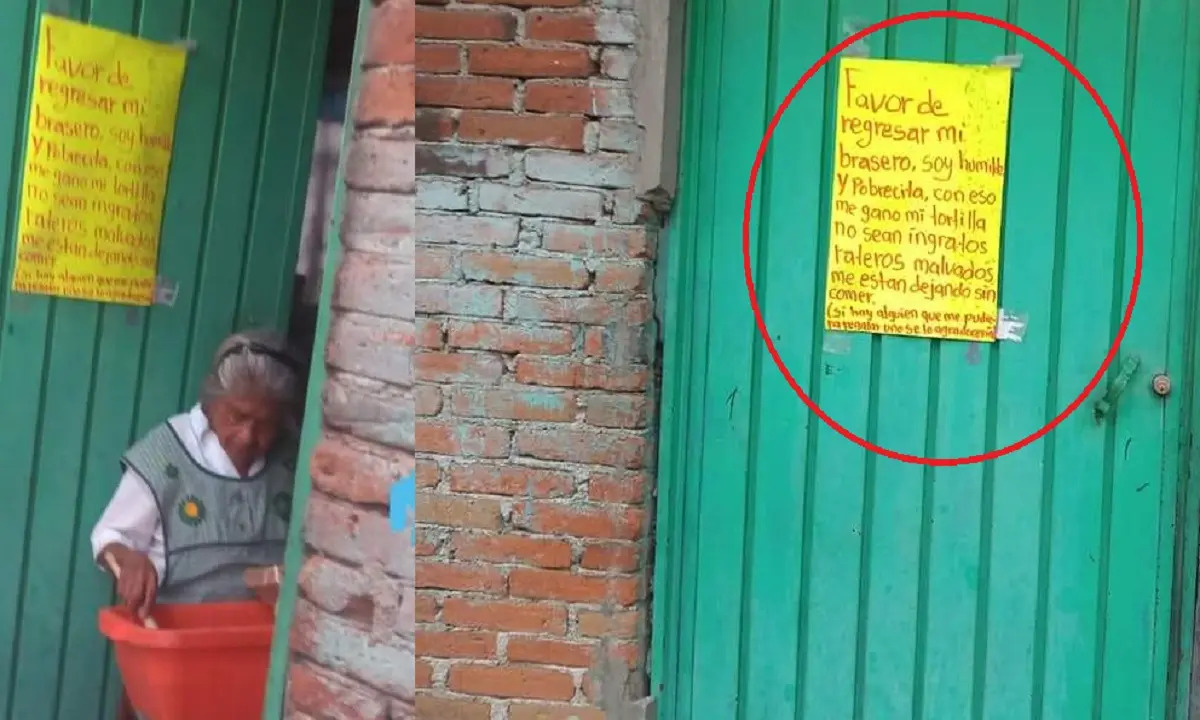 Le roban brasero a abuelita en calles de Puebla y dedica letrero a ladrones