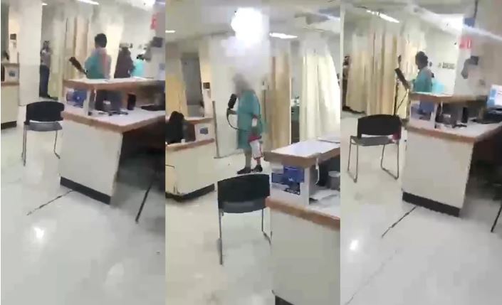 Este fue el momento en el que un hombre agredió con un extintor a pacientes y personal del IMSS (Vídeo)
