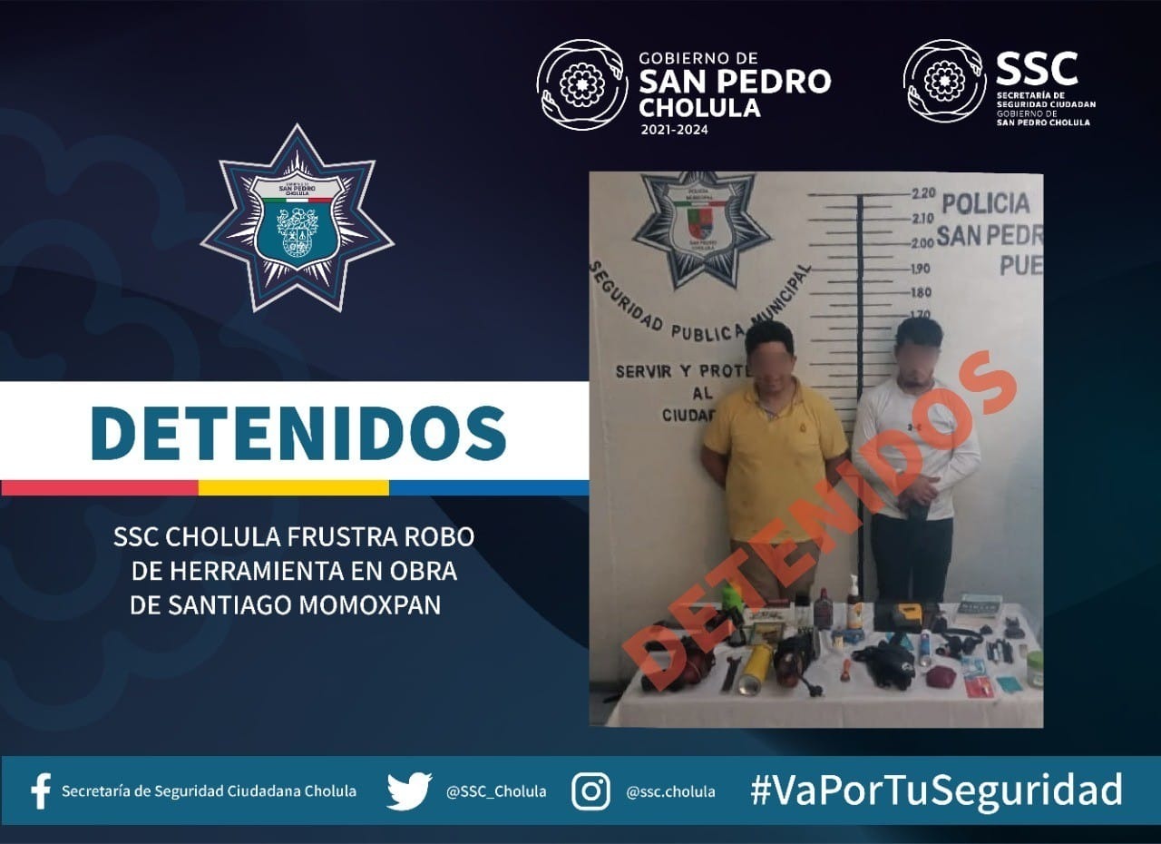 SSC Cholula frustra robo de herramienta en obra de Santiago Momoxpan 