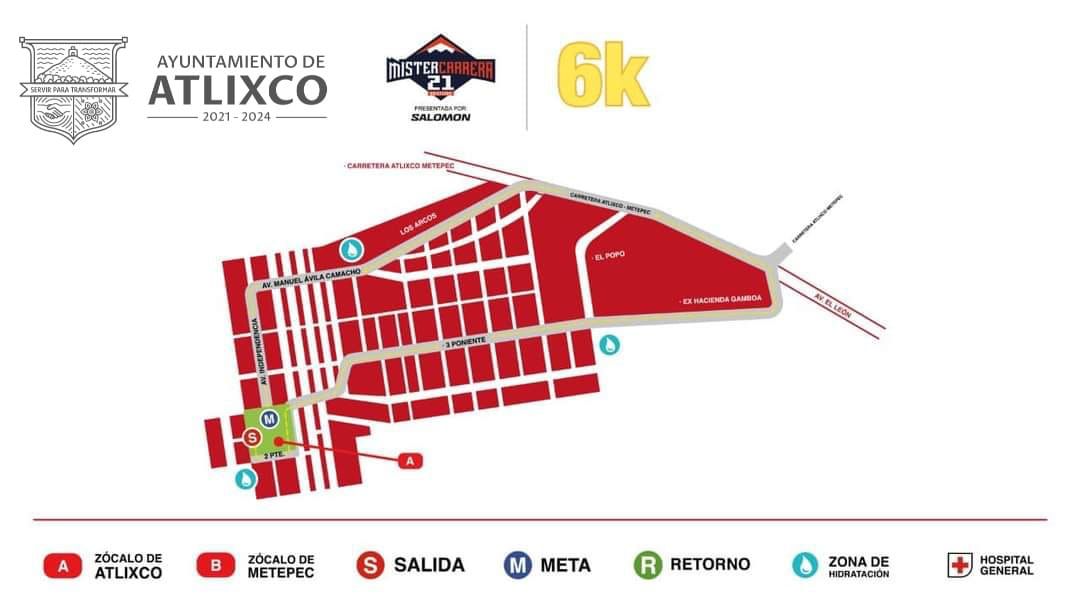 Esta es la ruta de la “Míster Carrera” de 6 y 15 km que será este domingo en Atlixco