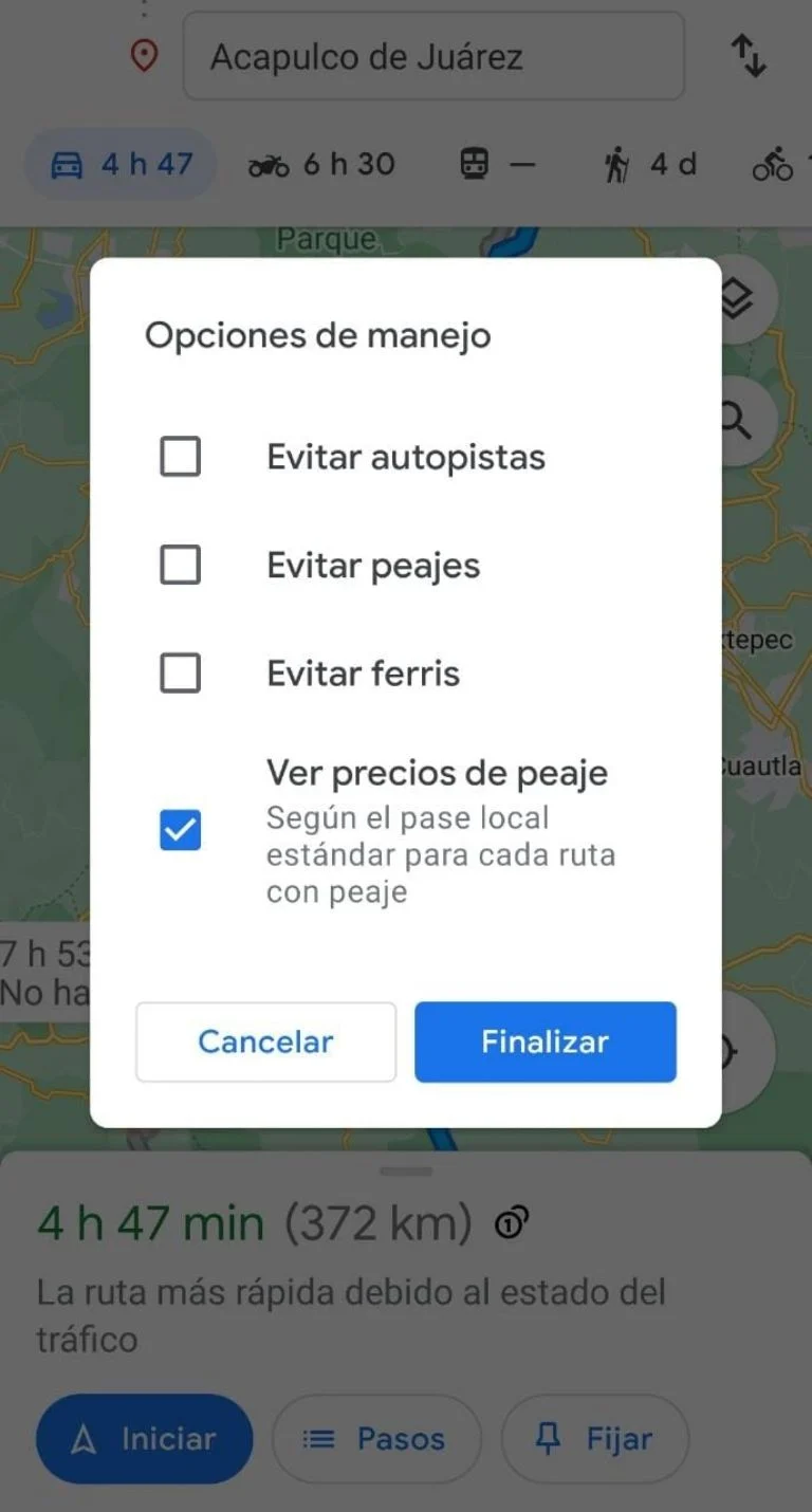 peajes google maps