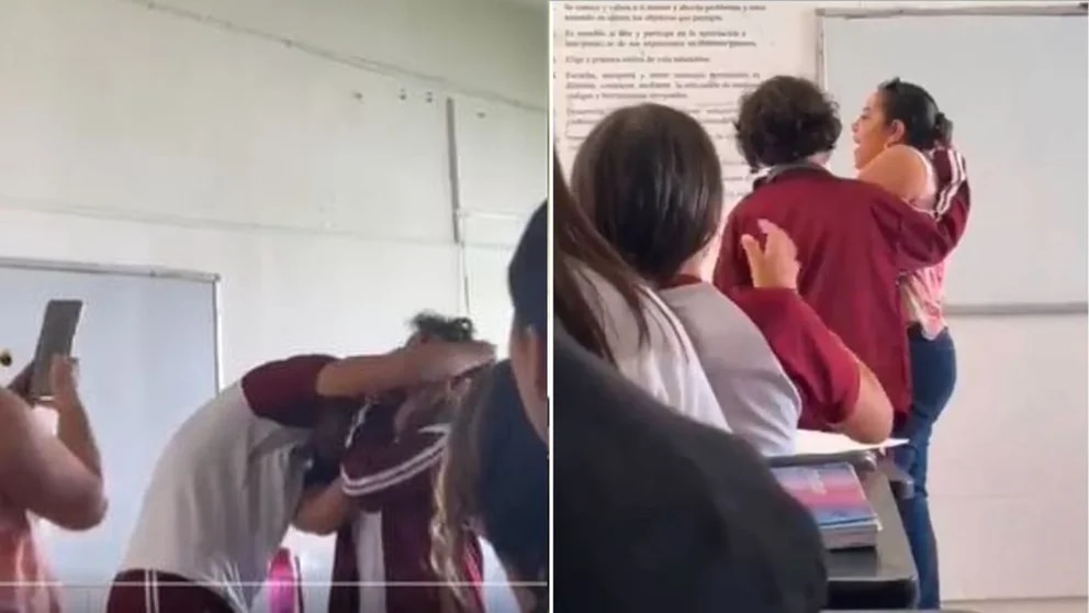Alumna ataca a compañero y maestra por restringirle uso del celular en escuela (Vídeo)