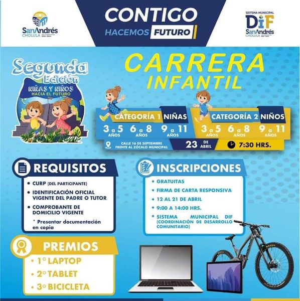 San Andrés Cholula, listo para la segunda edición “Carrera de Niñas y Niños Hacia el Futuro”