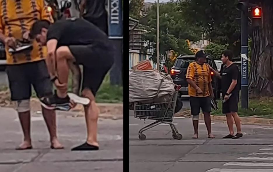 "Me dio mucha pena": Hombre regala sus tenis a persona en situación de calle, incidente se hace viral (Vídeo)