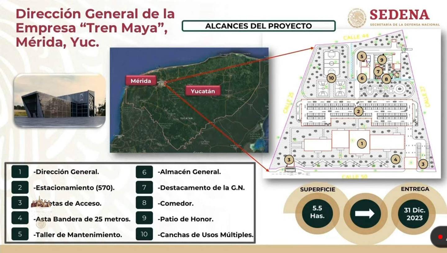 Así será el Edificio Central del Tren Maya en Mérida, construido por el Ejército