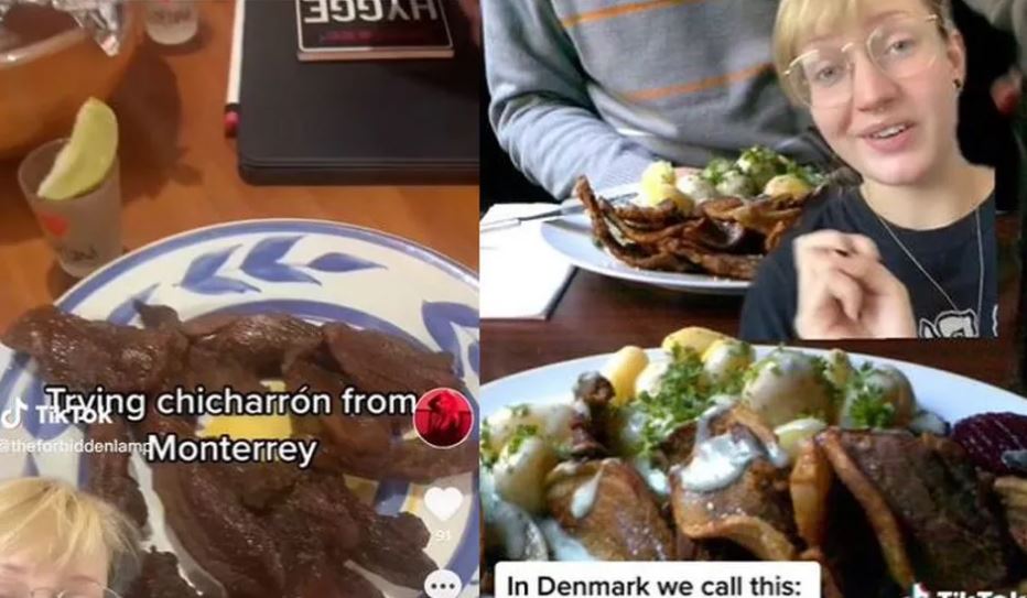 Mujer danesa descubre que en México se come chicharrón de forma común pero en su país es un platillo costoso