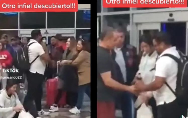 Mujer sorprende a esposo siendo infiel en aeropuerto; confrontación se hace viral (Vídeo)