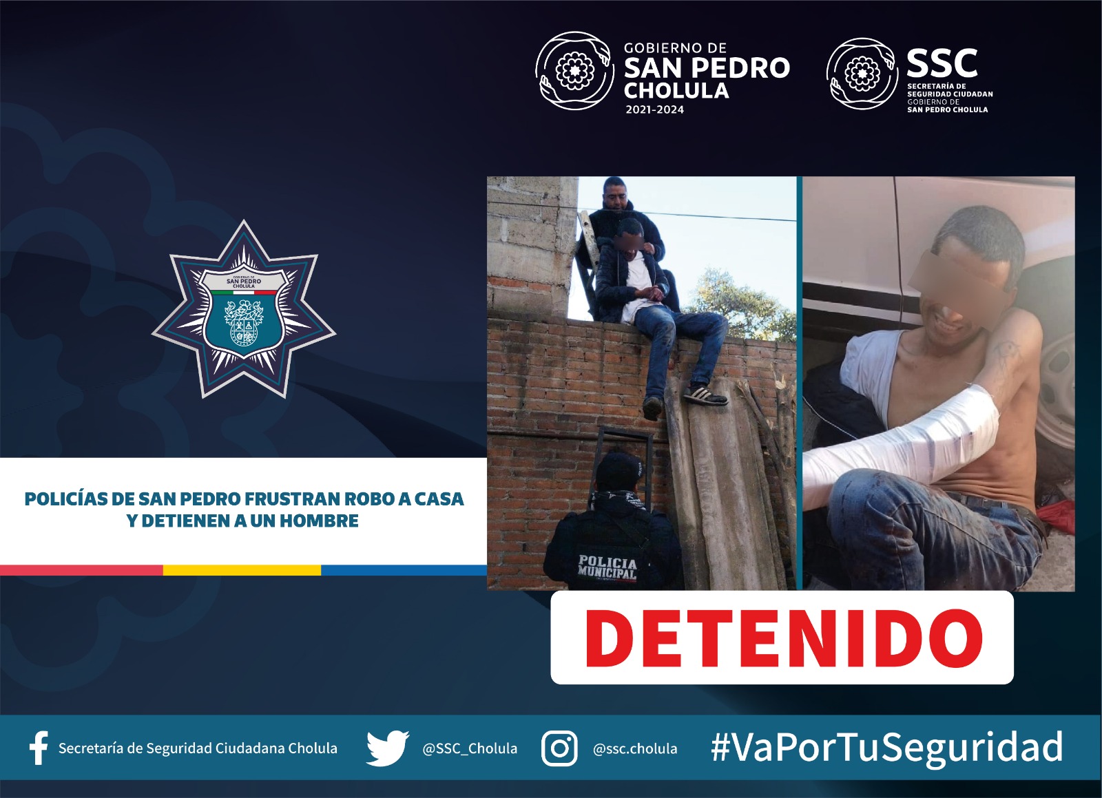 Policías de San Pedro frustran robo a casa y detienen a un hombre