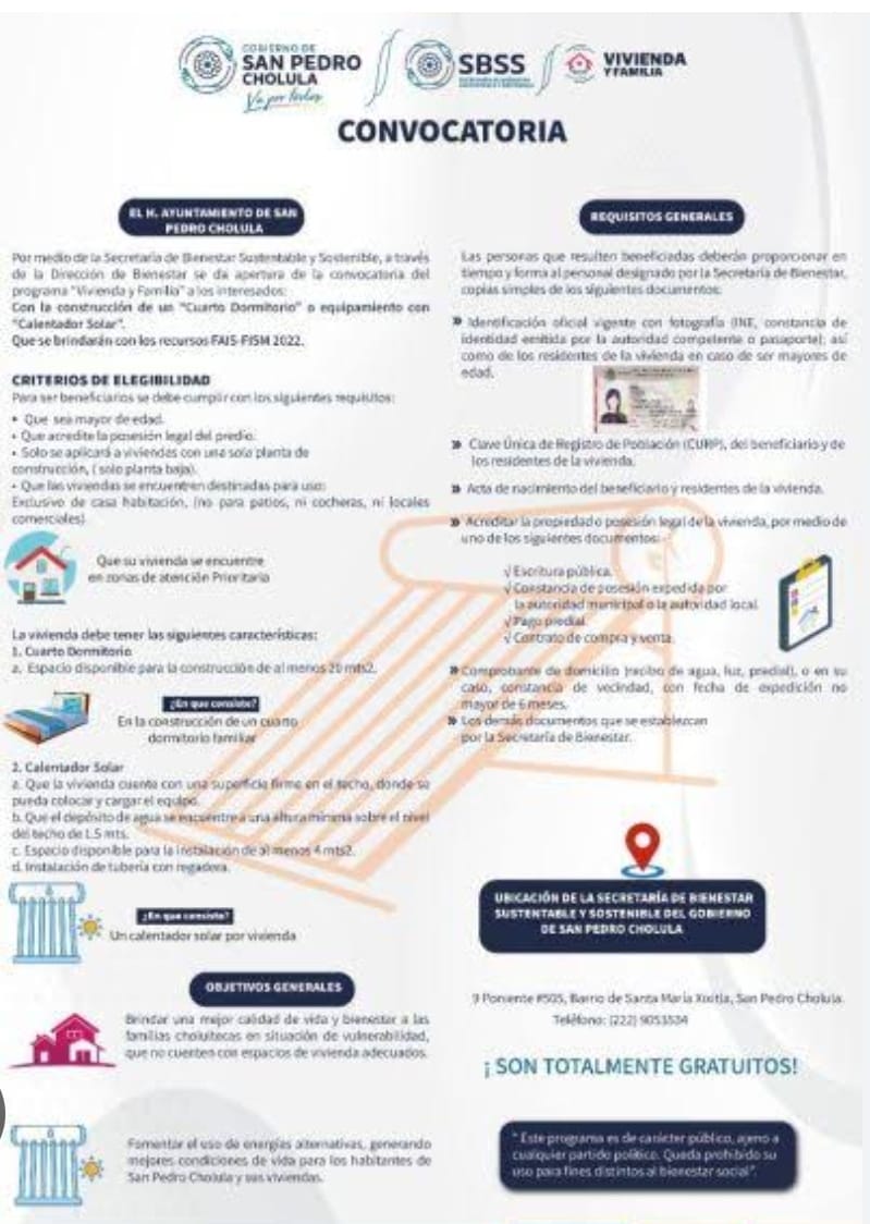 Apoya Bienestar SPCH al campo y vivienda cholulteca