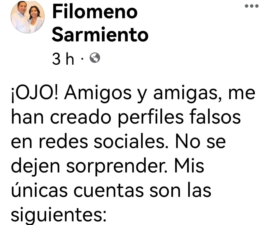Alerta presidente de Cuautlancingo Filomeno Sarmiento, creación de perfiles falsos a su nombre