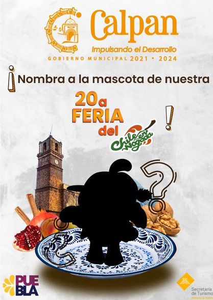 Buscan nombre de mascota oficial de la 20va. “Feria del Chile en Nogada Calpan 2023”