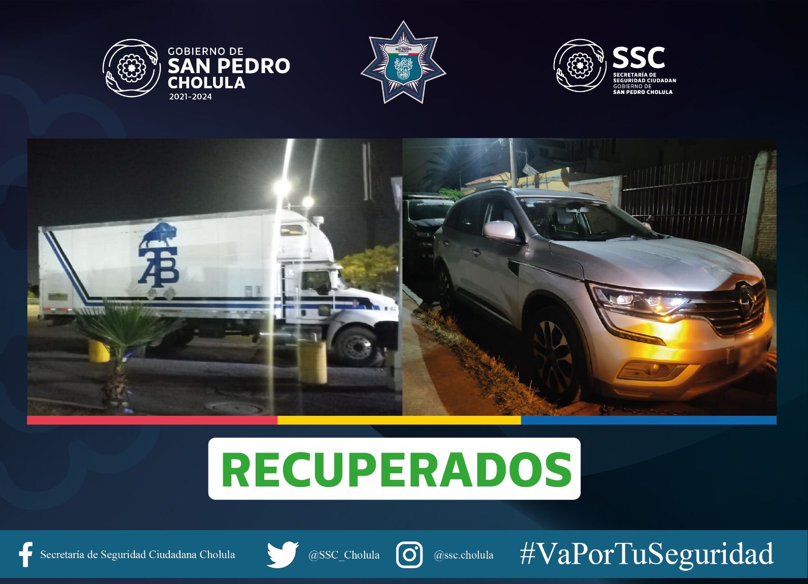 Policías de San Pedro Cholula frustran robo de automóvil y recuperan camión robado 