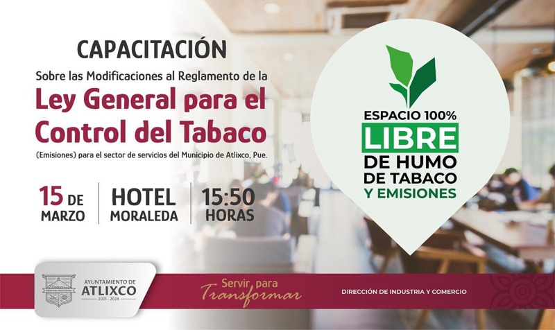 Gobierno de Atlixco capacitará a prestadores de servicios para dar cumplimiento a la ley de control del tabaco