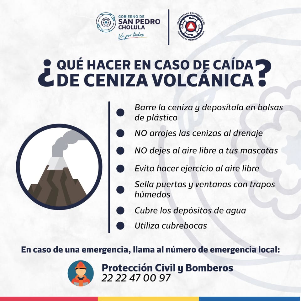 Protección Civil de SPCH emite recomendaciones ante posible caída de ceniza volcánica