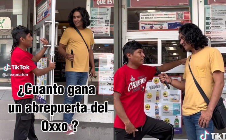 Joven sorprende al revelar lo que gana de "abre puertas" de un Oxxo (Vídeo)