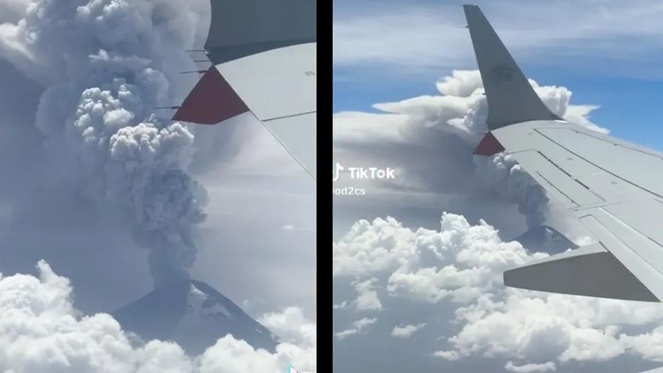 Pasajero de avión capta impresionante fumarola del Popocatepetl desde un vuelo (Vídeo)