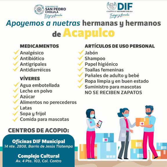 San Pedro Cholula abre centros de acopio para damnificados de Otis: SMDIF y Complejo Cultural