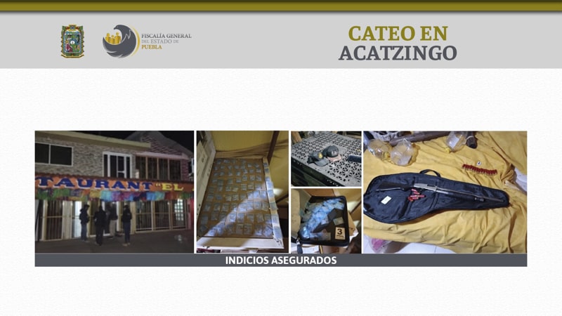 Fiscalía de Puebla logra asegurar droga, un arma y cartuchos durante cateo en Acatzingo