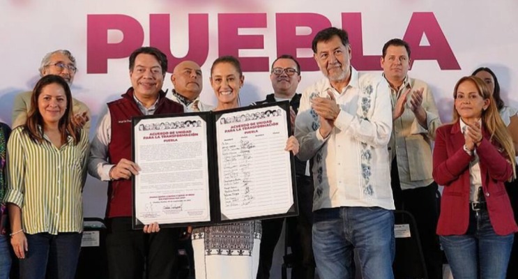 En visita a Puebla, Claudia Sheinbaum llama a la unidad en la militancia de Morena