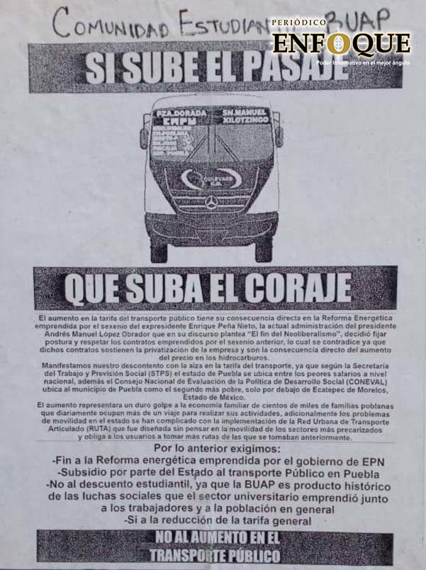 Comunidad Universitaria contra aumento a la tarifa del transporte público 