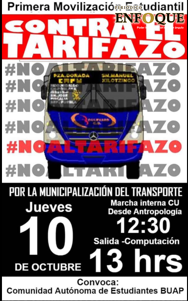 Preparan estudiantes BUAP marcha contra el alza a la tarifa del transporte público