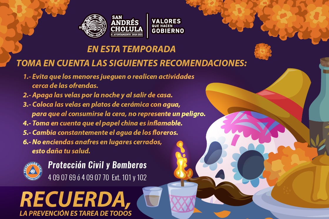 Protección Civil y Bomberos de San Andrés Cholula implementan operativos en panteones