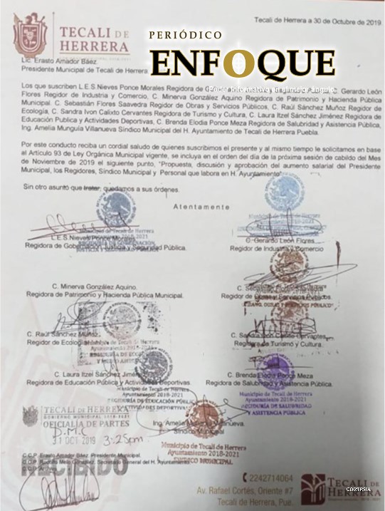 ¡Adiós austeridad! Piden aumento de sueldo regidores de Tecali.