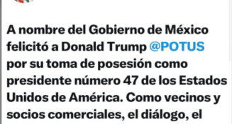 Claudia Sheinbaum felicita a Donald Trump por su toma de posesión