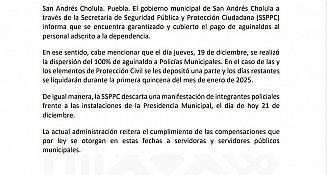 Garantiza Gobierno de San Andrés Cholula aguinaldo de acuerdo a la ley