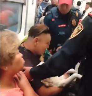 Policías sacan del metro de la CDMX a hombre que llevaba a su perrito herido 