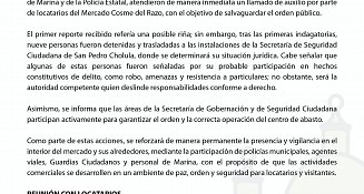 Actúa con resultados Gobierno de San Pedro Cholula ante hechos registrados en el mercado Cosme del Razo