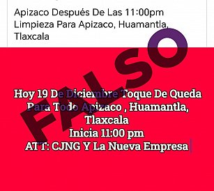 Desmienten supuesto mensaje que anuncia toque de queda en Apizaco, Huamantla y Tlaxcala 