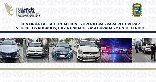 Aseguran cuatro vehículos robados en Puebla y detienen a un sospechoso