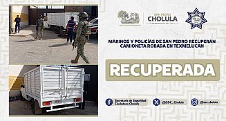 Marinos y policías de San Pedro recuperan camioneta robada en Texmelucan