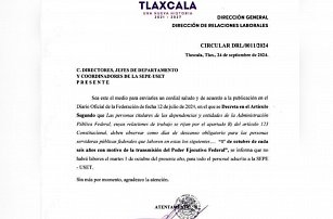 Regala "Transmisión del Ejecutivo Federal" un día de asueto a burócratas en Tlaxcala