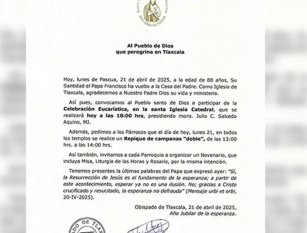 Tlaxcala rinde homenaje al Papa Francisco con misa y oración