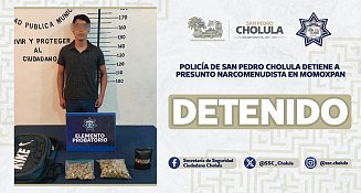 Policía de San Pedro Cholula detiene a presunto narcomenudista en Momoxpan