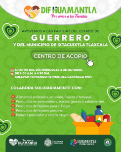 ¡Ayuda a los damnificados! Donaciones en el Centro de Acopio del SMDIF Huamantla