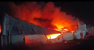 Fuerte incendio consumió una bodega de reciclaje en el Parque Industrial Chachapa en Amozoc