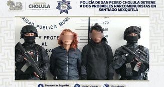 Policía de San Pedro Cholula detiene a dos probables narcomenudistas en Santiago Mixquitla