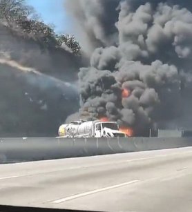 Choque múltiple y explosión de pipa en autopista México-Querétaro