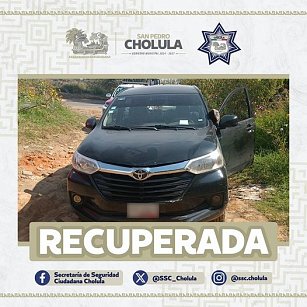 Recupera SSC vehículo robado en San Pedro Cholula