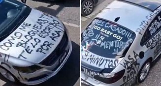 Auto rayado con insultos en Puebla se vuelve viral en redes sociales