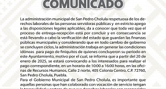 El gobierno San Pedro Cholula anuncia proceso de pago de finiquitos