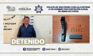 Policía de San Pedro Cholula detiene a un hombre por portación ilegal de arma de fuego 